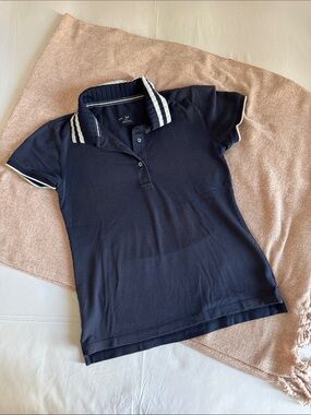 Tory Sport Navy Polo Golf Top with White Stripe Collar